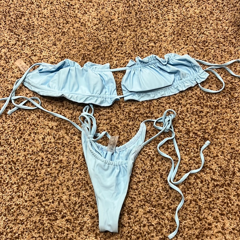 This is a baby blue bikini from shein. the bottoms are cheeky fair warning.